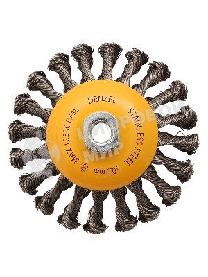 Щетка для УШМ Denzel 125 мм, М14, тарелка, крученая нержавеющая проволока 0,5 мм