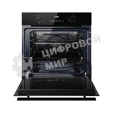 Духовой шкаф Kuppersberg HO 608 Black Glass, High-Tech, 78 л, поворотное управление, дисплей, таймер, 8 режимов, макс. температура 310 градусов, телескопические направляющие (на 1 уровень), цвет черный, цвет фурнитуры черный