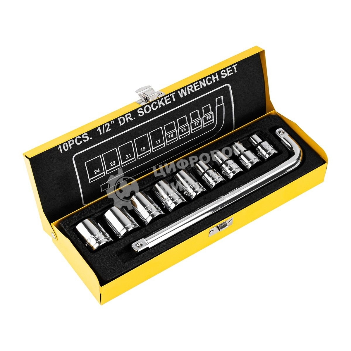 Набор торцевых ключей 10 шт Deli DL2010T Материал: 50BV30. Набор инструментов из 10 шт.:Головка серии 12,5 мм, 9 шт. (10, 12, 13, 14, 17, 19, 21, 22, 24 мм). Металлический кейс.