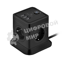 Сетевой фильтр Cablexpert Tower TWR-4-U3-B-2, 4 р, 10А, 3xUSB, 3.1А, 2 м, ур.защиты 2+, черный, коробка