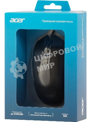 Мышь проводная Acer OMW160 черный, 6400 dpi, USB, кнопки - 8