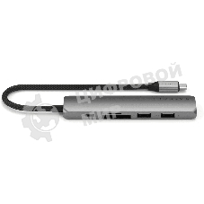 USB-концентратор Satechi 6-in-1 USB-C Slim Multiport Adapter (Type-C, HDMI, 2x Type-A, SD, microSD), до 75 Вт, Серый Док-станция ST-P6SM