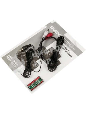 Колонки SVEN AC MS -304, черный Акустическая система, беспроводная передача сигнала по Bluetooth, суммарная мощность (RMS), Вт - 40, выходная мощность (RMS), Вт - сабвуфер: 20, сателлиты: 20 (2 х10), частотный диапазон, Гц - сабвуфер: 40 – 150, сателлиты: 150 – 20 000, размеры динамиков, мм - сабвуфер: O 128, воспроизведение с USB flash и SD card памяти, встроенное FM-радио, LED-дисплей, пульт ДУ, материал корпуса сабвуфера и сателлитов – дерево (MDF).
