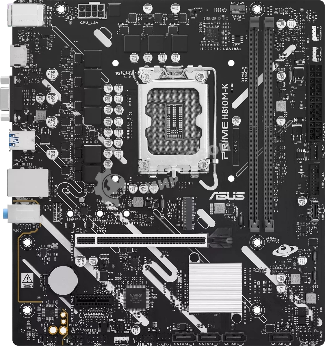 Материнская плата ASUS PRIME H810M-K, LGA 1851, Intel H810, 2xDDR5, 4xSATA, 1xM.2, 1xPCIe 4.0 x16, 1xPCIe 3.0 x1, 1xVGA, 1xHDMI, 1x1Gb LAN, 2xUSB-A 5Gbps, 4xUSB-A 2.0, 3x3.5 мм, 7.1, mATX