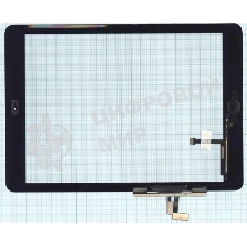 Сенсорное стекло (тачскрин) для iPad Air (A1474, A1475, A1476), черное с кнопкой OEM