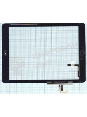 Сенсорное стекло (тачскрин) для iPad Air (A1474, A1475, A1476), черное с кнопкой OEM