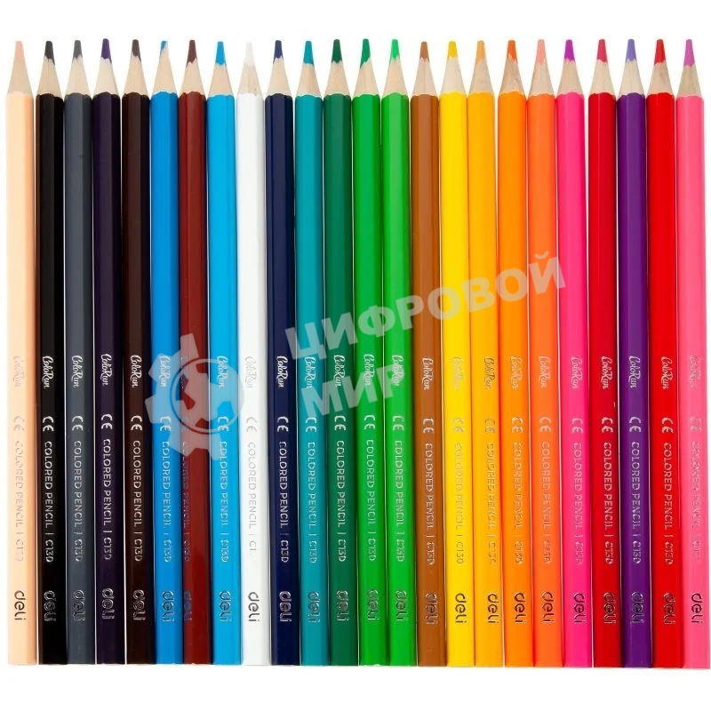 Карандаши цветные Deli EC130-24 ColoRun, шестигранный профиль, дерево 24 цвета, коробка с европодвесом (24шт)