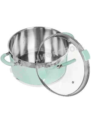 Кастрюля LARA LR02-545 MINT 26x14 см, 7,2 л, носик, индукционное дно, крышка с бортом, нержавеющая сталь