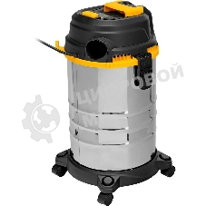 Строительный пылесос Denzel RVC30 серебристый, 1400 Вт, уборка сухая/сбор воды/выдув, пылесборник мешок, 30 л