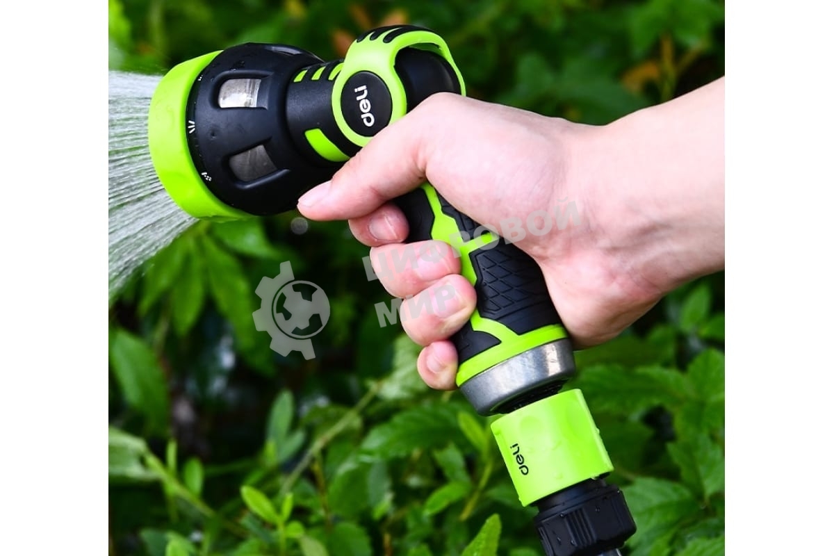 Пистолет-распылитель поливочный бескурковый Deli DL8762 9 режимов распыления, диаметр шланга 3/4