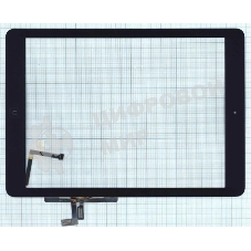Сенсорное стекло (тачскрин) для iPad Air (A1474, A1475, A1476), черное с кнопкой OEM