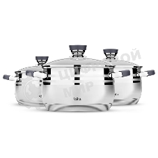 Набор посуды Lara LR02-121 Mercury 2.1 л, 2.9 л, 4.9 л, 16/18/22 см, нержавеющая сталь AISI 201