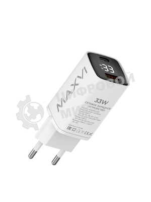 Сетевое зарядное устройство Maxvi A402PD LED 33W, 1xUSB-A, 1xUSB-C, белый