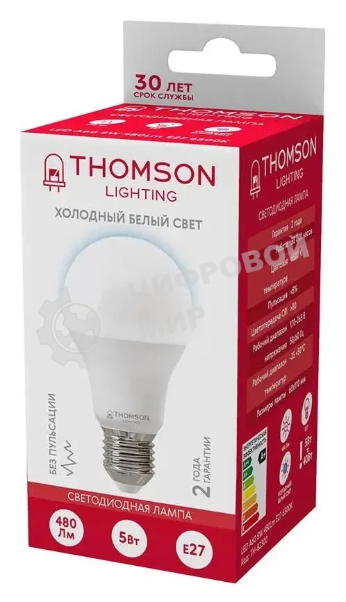 Лампа cветодиодная LED Thomson TH-B2300 E27, груша, 5Вт, 6500К, белый холодный, 1 шт.