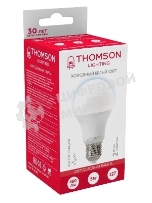 Лампа cветодиодная LED Thomson TH-B2300 E27, груша, 5Вт, 6500К, белый холодный, 1 шт.