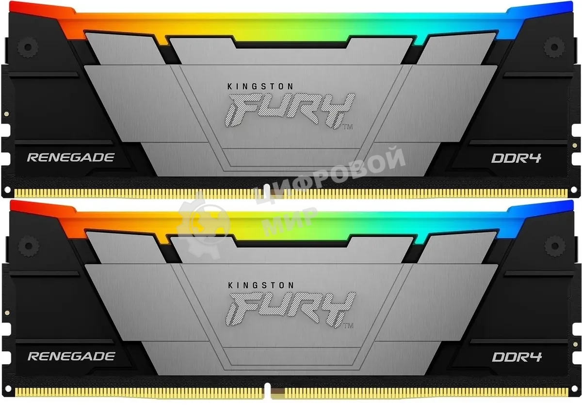 Оперативная память Kingston Fury Renegade, DDR4, 16Gb (2x8GB), 4600MHz, CL19, DIMM, с радиатором, RGB, черный/серебристый