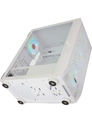 Компьютерный корпус Ginzzu GL 390 боковая дверца закаленное стекло на петлях на магнитах, controller CRC10, 4* 12R6W FAN 12CM RGb белый