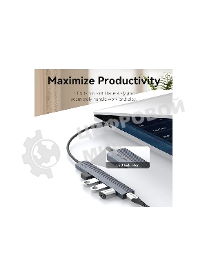 USB-концентратор Vention OTG USB 3.2 Gen 2 Type-C на 4 USB порта + USB-C PD Серый - 0.15м.