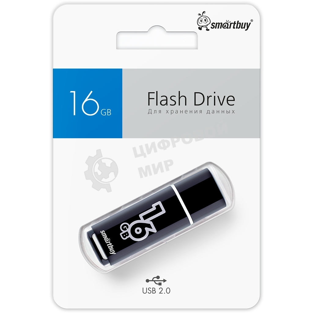 Флешка USB Smartbuy Glossy series Black (SB16GbGS-K), 16Gb, USB 2.0, R/W 25/15, черный