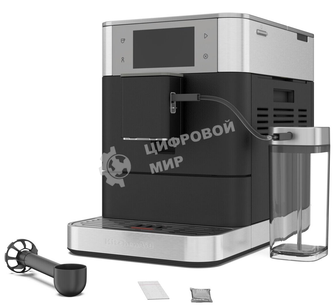 Автоматическая эспрессо-машина KitchenAid 5KES8558EBK, 2.2 л, одновременное приготовление двух чашек, 3 уровня крепости кофе, автоматическая очистка, автоматическая декальцинация, цветной дисплей, сенсорное управление, 40 рецептов, цвет чугун