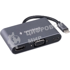 USB-концентратор Gembird UHB-D8, USB Type-C, PD100W, Jack 3,5, HDMI, VGA, USB Type-C