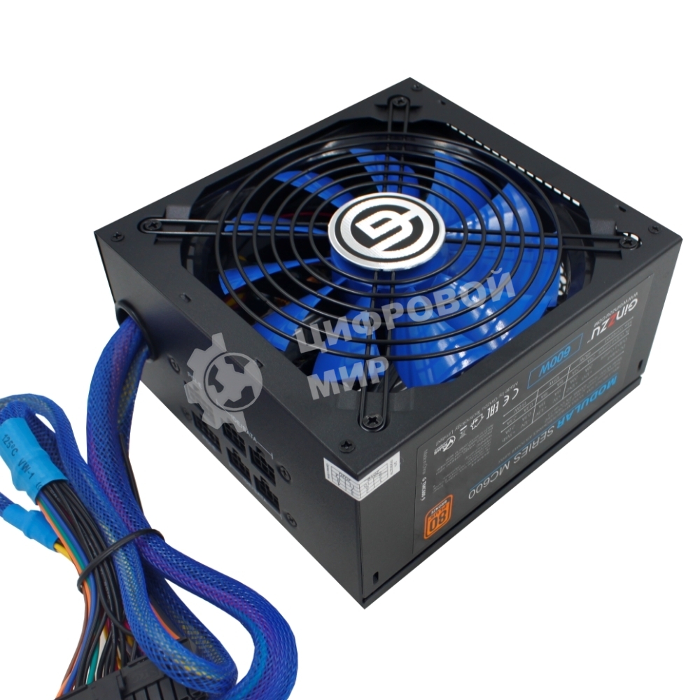 Блок питания Ginzzu MC600, 600Вт, 80 PLUS Bronze, 140мм, модульный, черный