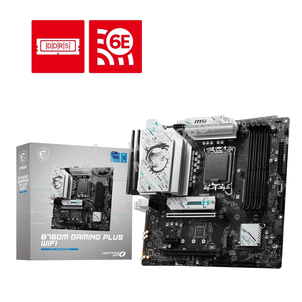 Материнская плата MSI B760M GAMING PLUS WIFI, LGA 1700, Intel B760, 4xDIMM DDR5, 4xSATA, 2xM.2, 1xPCI-E 4.0 x16, 1xPCI-E 3.0 x1, 2xHDMI, 2xDP, 1x 2.5Gb LAN, 2xUSB-A 3.2 Gen 2, 4xUSB 2.0, Micro-ATX