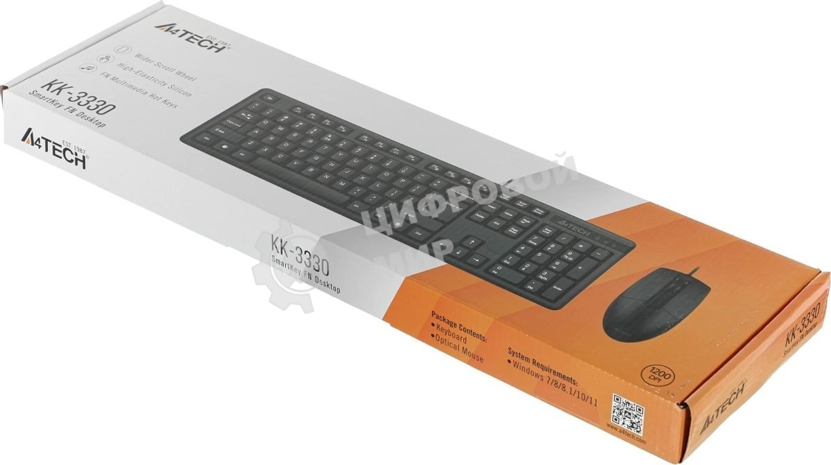 Комплект клавиатура+мышь A4Tech KK-3330 проводной, USB, 1200 DPI, чёрный