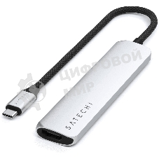 USB-концентратор Satechi 6-in-1 USB-C Slim Multiport Adapter (Type-C, HDMI, 2x Type-A, SD, microSD), до 75 Вт, Серебристый Док-станция ST-P6SS