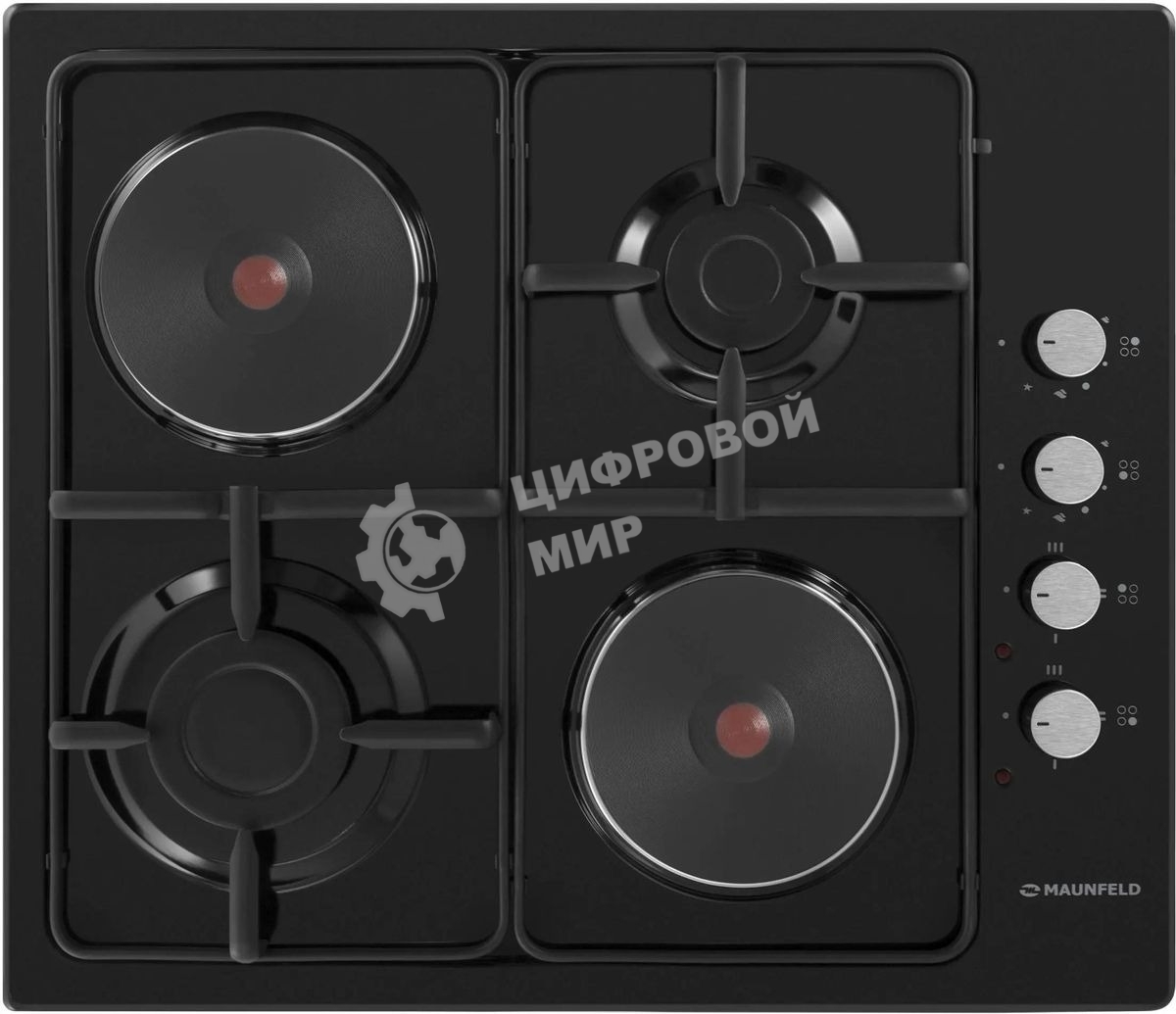 Комбинированная варочная панель Maunfeld EEHE.64.5EB/KG, 4 конфорки, эмалированная сталь, черный