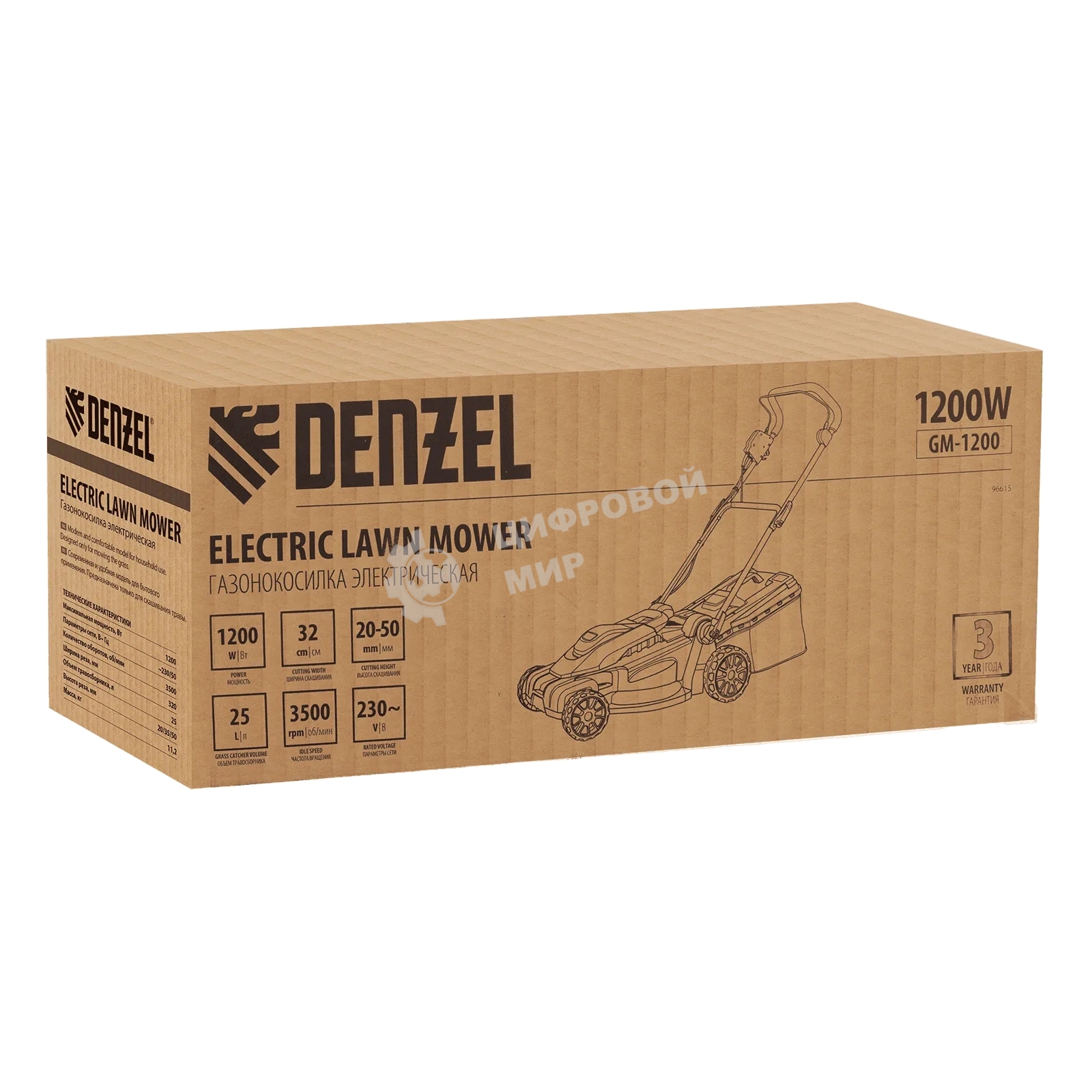 Газонокосилка электрическая Denzel GM-1200, 1200 Вт 96615