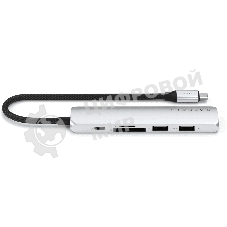 USB-концентратор Satechi 6-in-1 USB-C Slim Multiport Adapter (Type-C, HDMI, 2x Type-A, SD, microSD), до 75 Вт, Серебристый Док-станция ST-P6SS