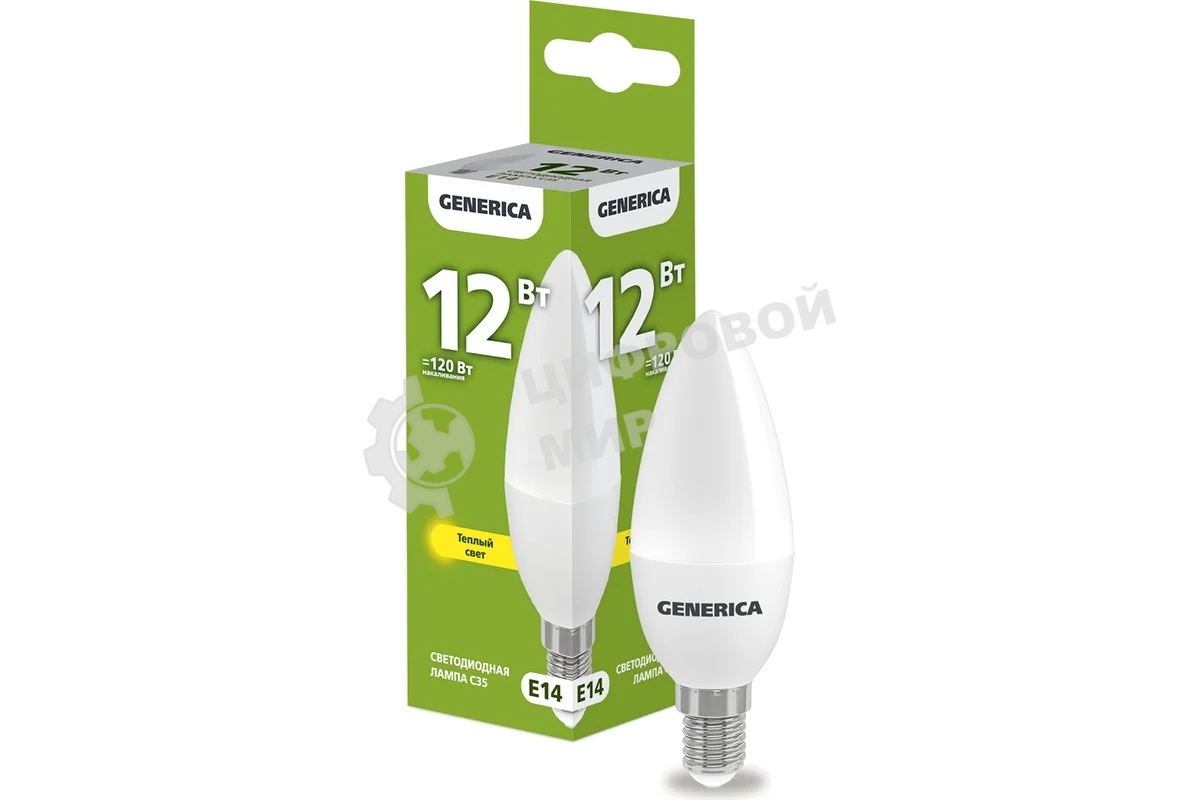 Лампа cветодиодная LED IEK LL-C35-12-230-30-E14-G C35 свеча 12Вт 230В 3000К E14 GENERICA