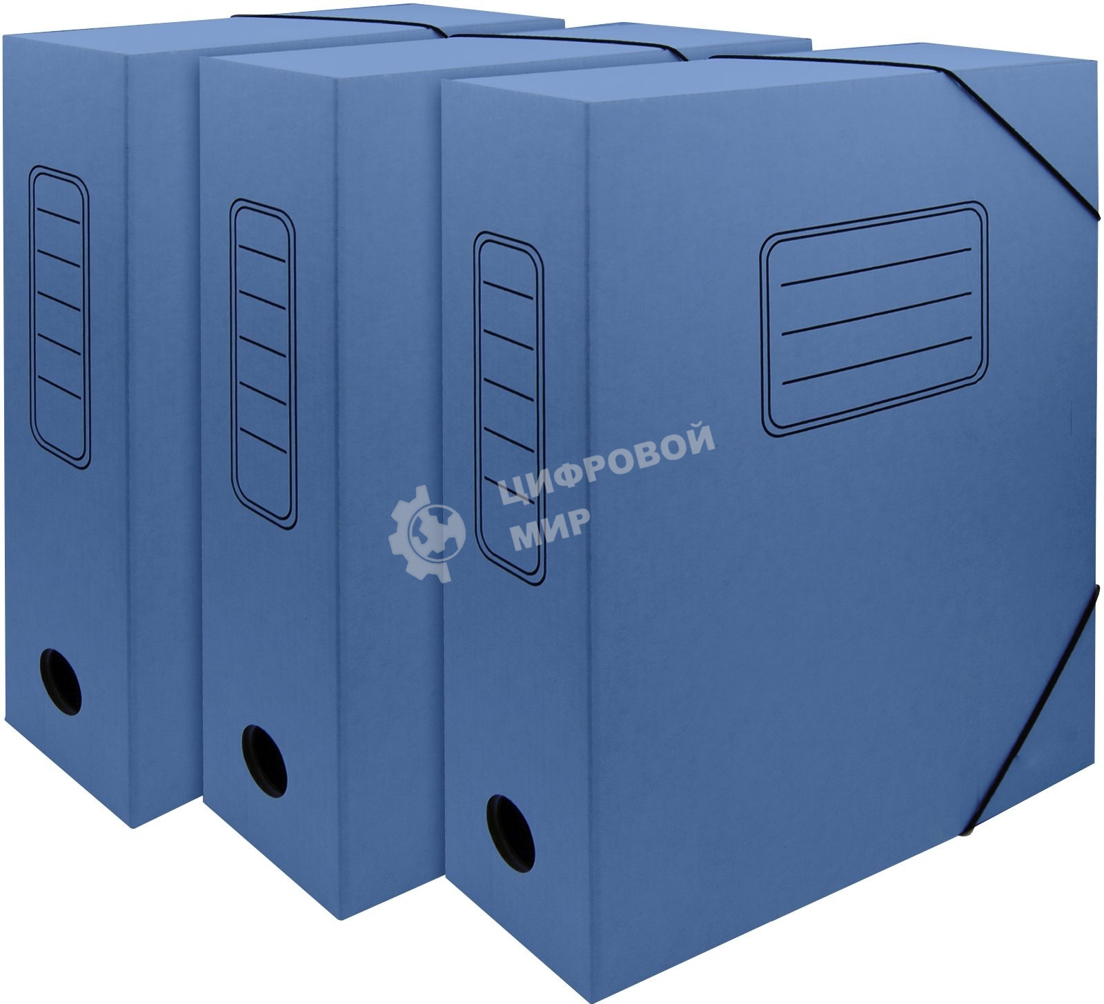 Папка архивная на резинке Silwerhof 1914780 микрогофрокартон корешок 75мм, синий (упаковка: 3шт)