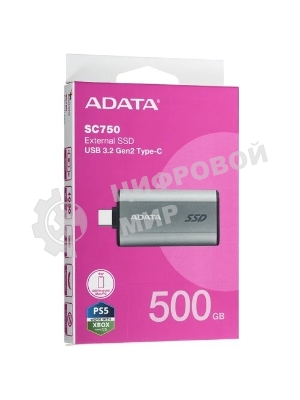 Внешний SSD ADATA SC750, 500Gb, USB 3.2 Gen 2 Type-C, R/W 1050/1000, черный