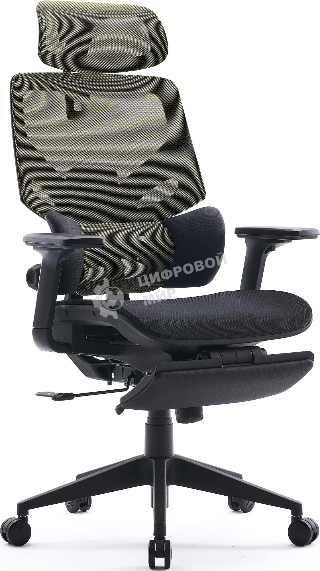 Кресло офисное Cactus CS-CHR-MC01-LGNBK салатовый, сиденье черный, сетка/ткань, с подголов. крестов. пластик, подст. для ног