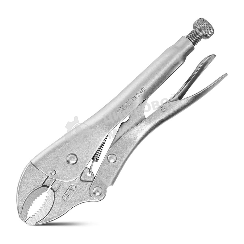 Зажимные клещи с изогнутыми губками Deli DL0381 200мм, рабочий ход 55мм, регулировочный винт