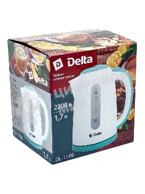 Чайник электрический DELTA DL-1106 белый с мятным 1.7 л, 2,2кВт