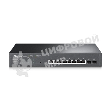 Коммутатор TP-Link JetStream 10-Port Gigabit Smart Switch with 8-Port PoE+, 8× Gigabit PoE+ Ports, 2× Gigabit SFP Slots, 802.3at/af, 150 W PoE Power, 1U 13-inch Rack-mountable Steel CaseIntegration with Omada SDN Controller, 802.1Q VLAN, STP/RSTP/MSTP, IGMP Snoopi