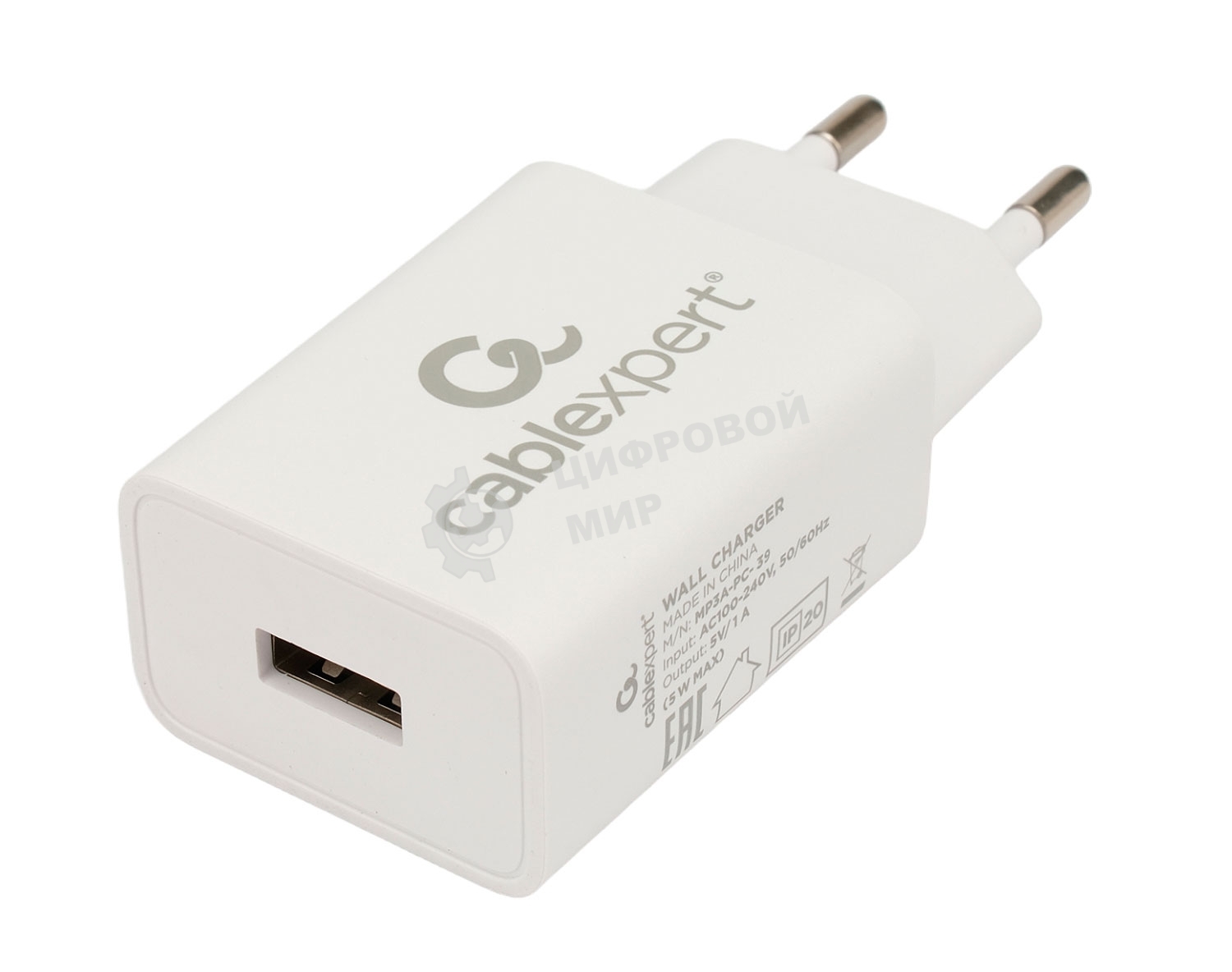 Сетевое зарядное устройство Cablexpert MP3A-PC-39 100/220V - 5V USB 1 порт, 1A, белый