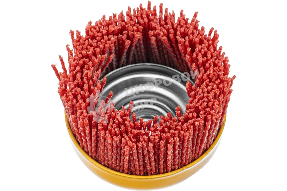 Щетка для УШМ Denzel 75 мм, чашка, нейлоновая щетина, М14