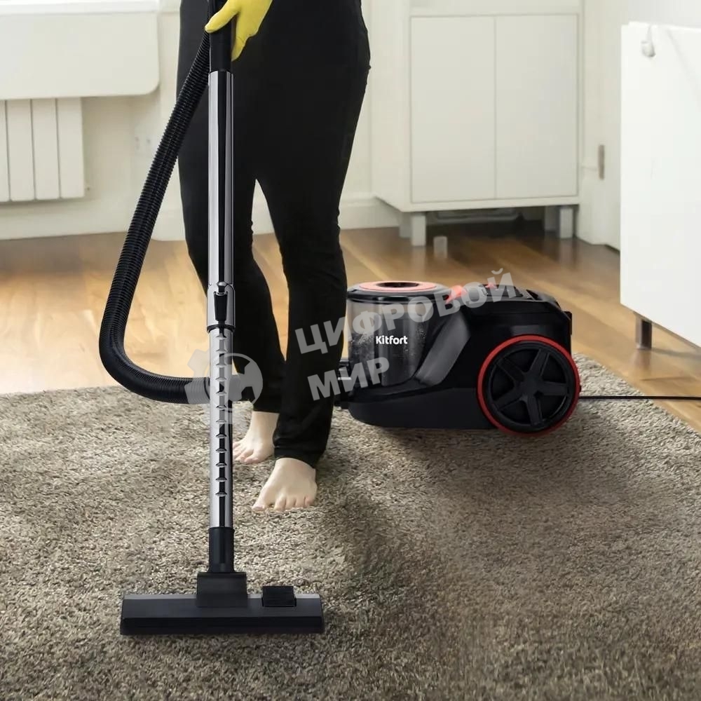 Пылесос Kitfort КТ-5392 черный, 700/1400 Вт, уборка сухая, пылесборник контейнер 3 л