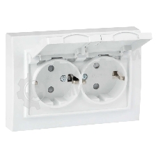 Розетка EKF ERR16-129-200-44 Минск 2-м СП 16А IP44 с заземлением, с защитными шторками, с крышкой, белая