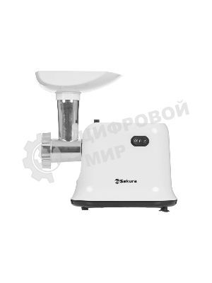 Мясорубка электрическая Sakura SA-6420SW белый, 1500 Вт, 1.4 кг/мин, реверс, защита от перегрузки, насадки - 4