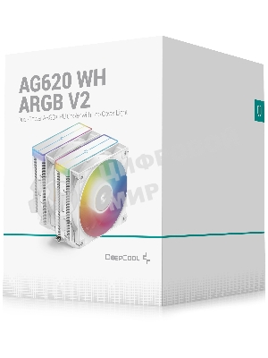 Кулер для процессора DEEPCOOL AG620 WH ARGb V2 LGA20XX/1700/1200/115X/AM5/AM4 (9шт/кор, TDP 260W, PWM, ARGb DUAL Fan 120мм, 6 тепл. трубок, белый) RET