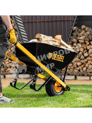 Тачка строительная Denzel усиленная, объем 140 л, 230 кг, колесо 15х6.00-6