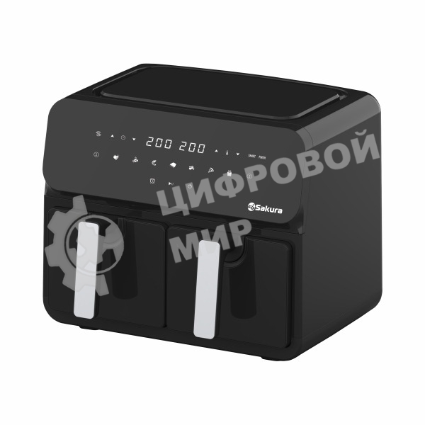 Аэрогриль Sakura SA-7687BK черный, 1700 Вт, 10 л (2 чаши по 5 л), сенсор, 7 программ
