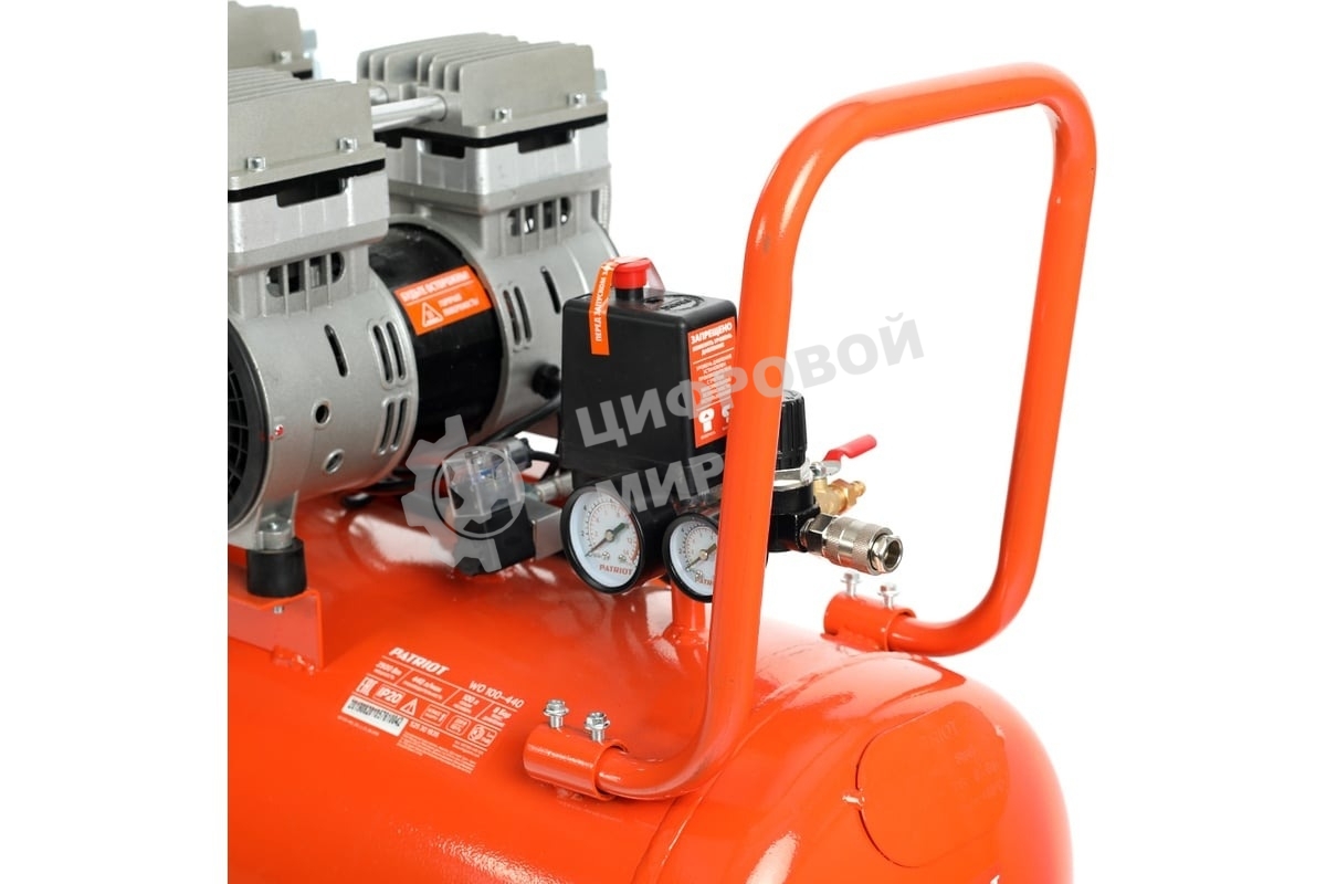 Компрессор поршневой безмасляный Patriot WO 100-440, 440 л/мин, 8 бар, 2500 Вт, 100 л, быстросъем и 