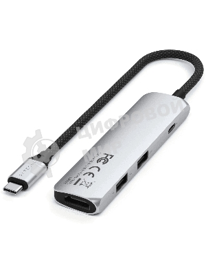 USB-концентратор Satechi 4-in-1 USB-C Slim Multiport Adapter 4K (Type-C, HDMI, 2x Type-A), до 80 Вт, Серебристый Док-станция ST-P4SS