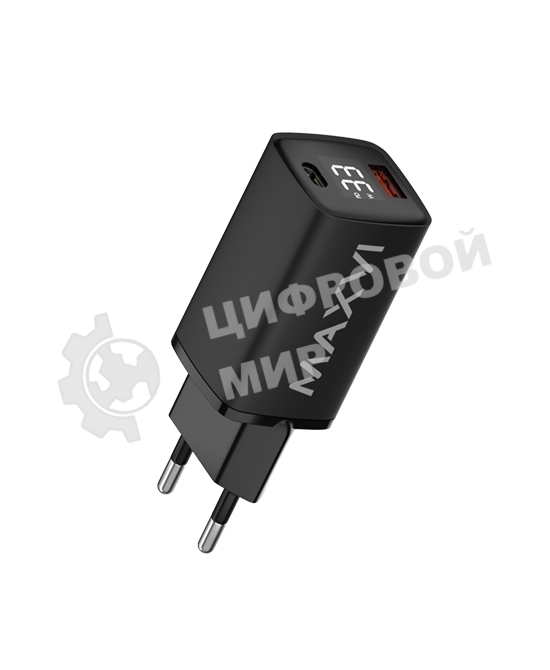 Сетевое зарядное устройство Maxvi A402PD LED 33W, 1xUSB-A, 1xUSB-C, черный